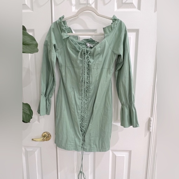Lace-Up/Tie up mini dress in Sage green - Picture 3 of 6